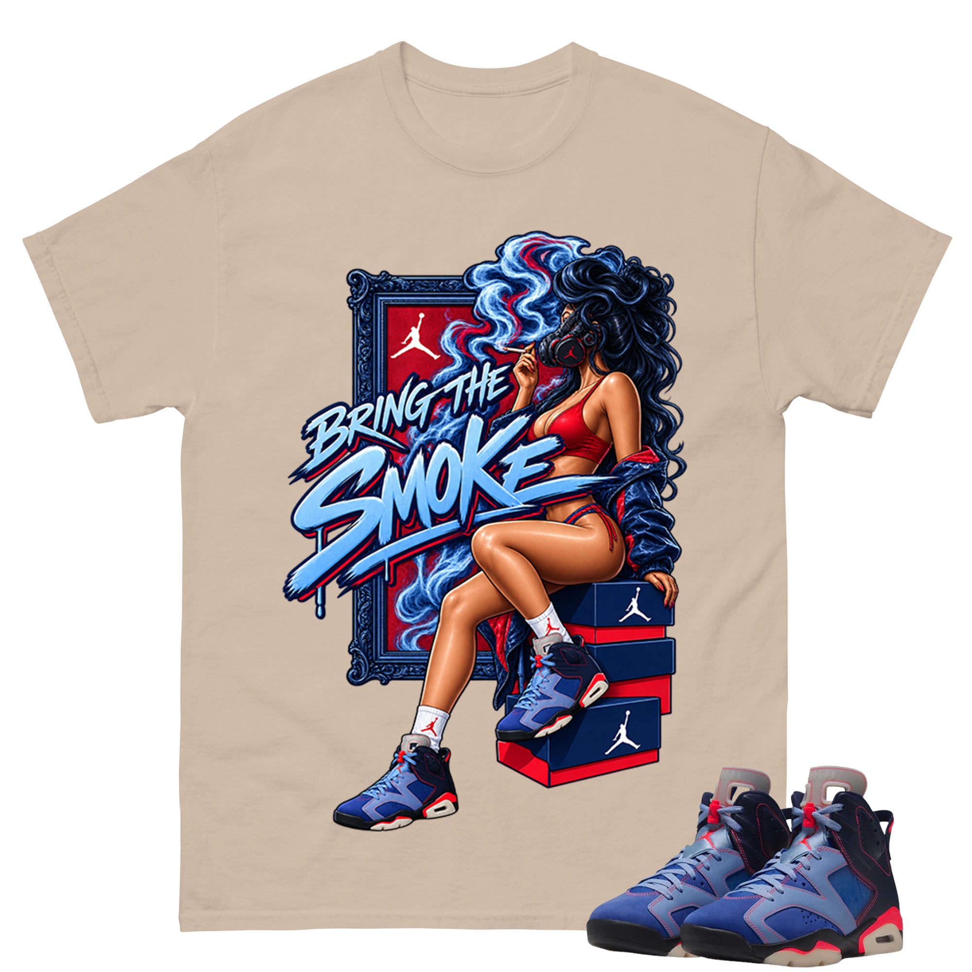 Bring The Smoke Shirt To Match Air Jordan 6 x Awake NY Midnight Navy Unisex Cotton Graphic Tee