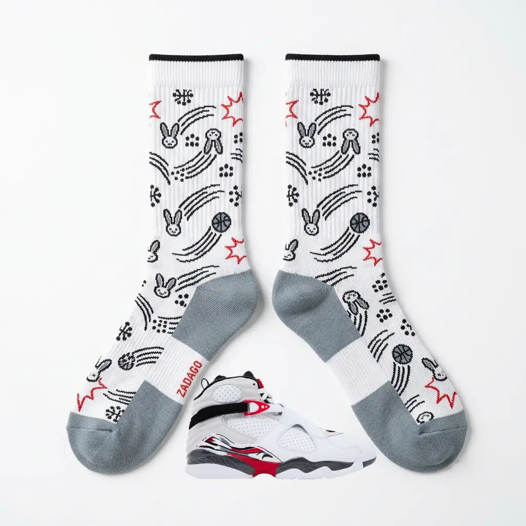 Bugs Bunny 2025 Sneaker Match Socks – Air Jordan 8 Retro Inspired Mid-Cut Crew Socks