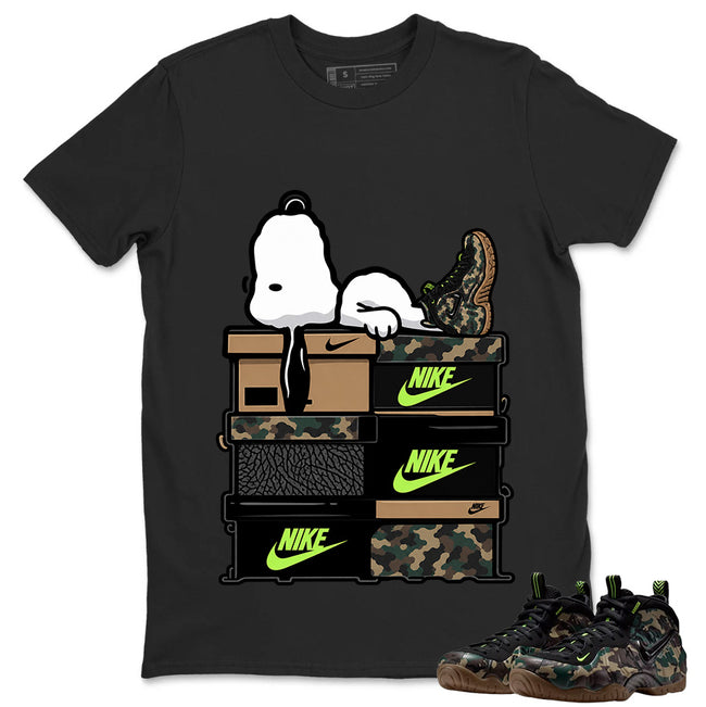 Chillin' Snoopy Shirt To Match Air Foamposite Pro Black Camo Unisex Cotton Graphic Tee Hover Image