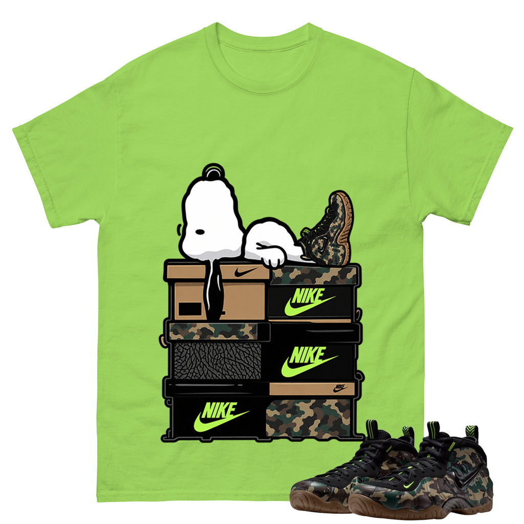 Chillin' Snoopy Shirt To Match Air Foamposite Pro Black Camo Unisex Cotton Graphic Tee