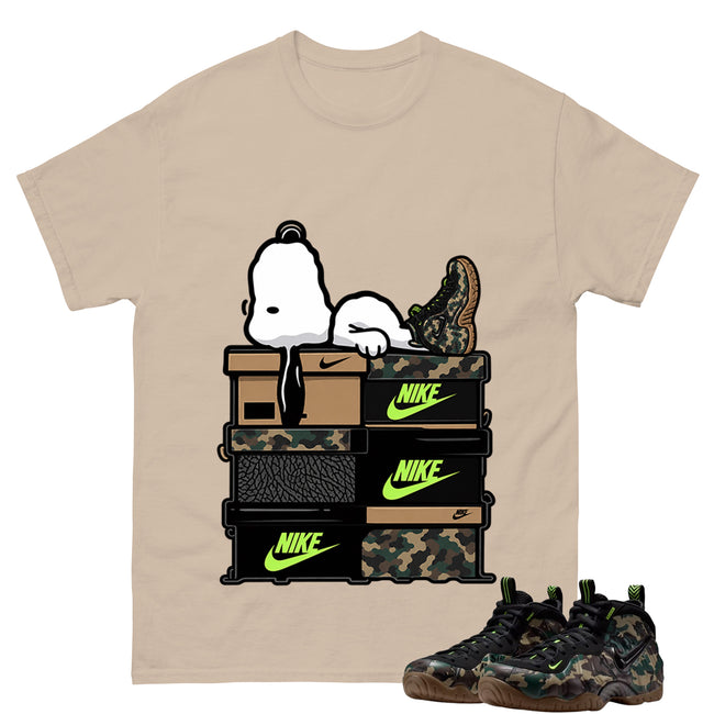 Chillin' Snoopy Shirt To Match Air Foamposite Pro Black Camo Unisex Cotton Graphic Tee Main Image