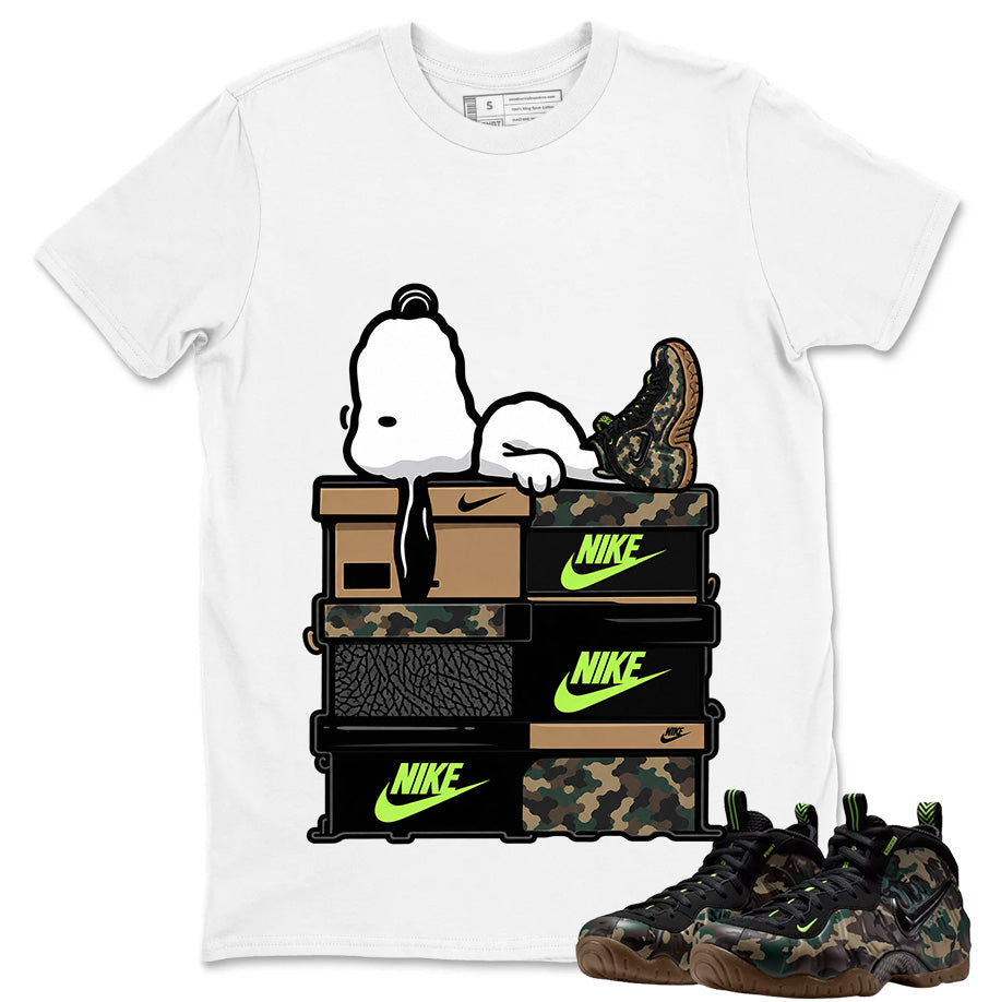 Chillin' Snoopy Shirt To Match Air Foamposite Pro Black Camo Unisex Cotton Graphic Tee