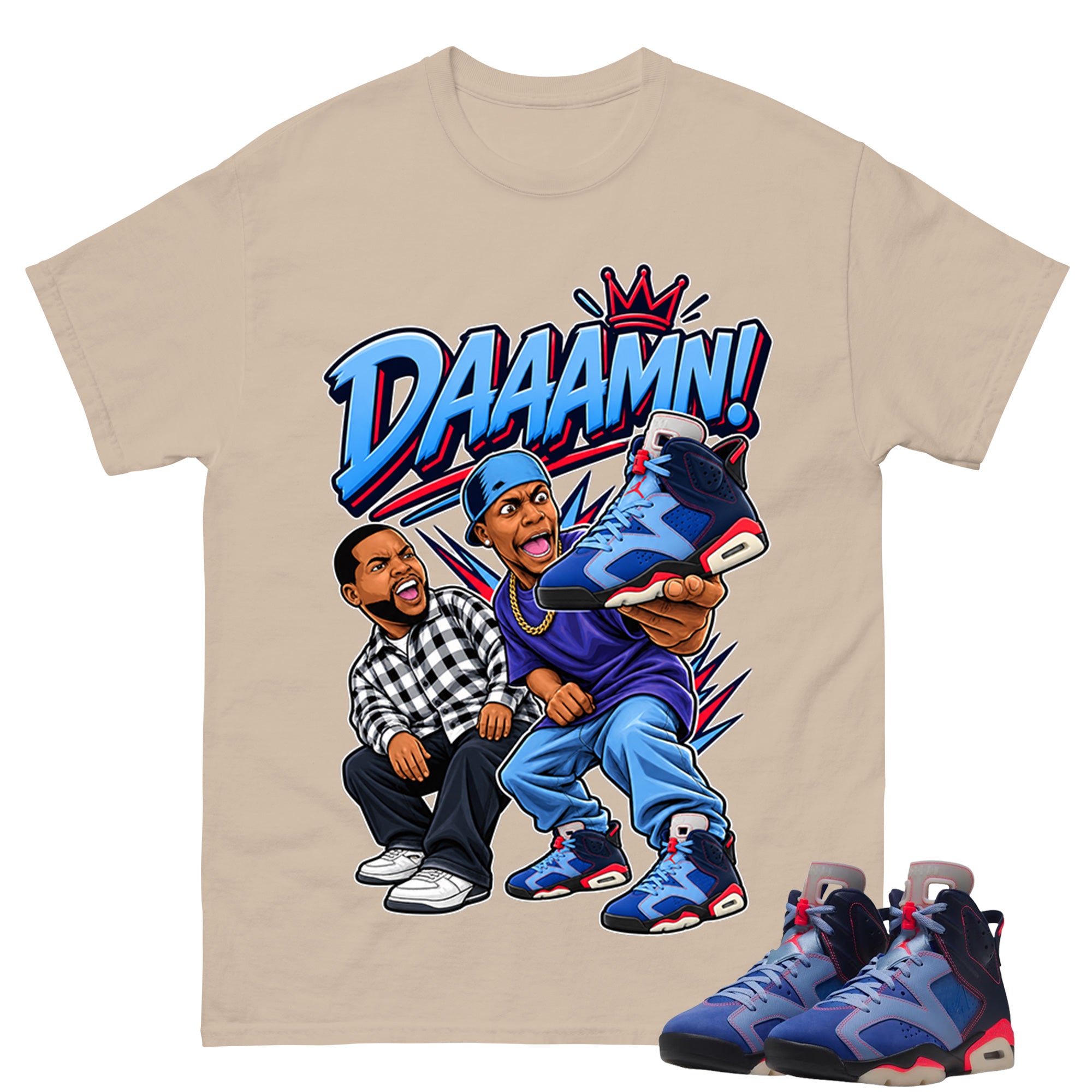 Daaamn Meme Shirt To Match Air Jordan 6 x Awake NY Midnight Navy Unisex Cotton Graphic Tee