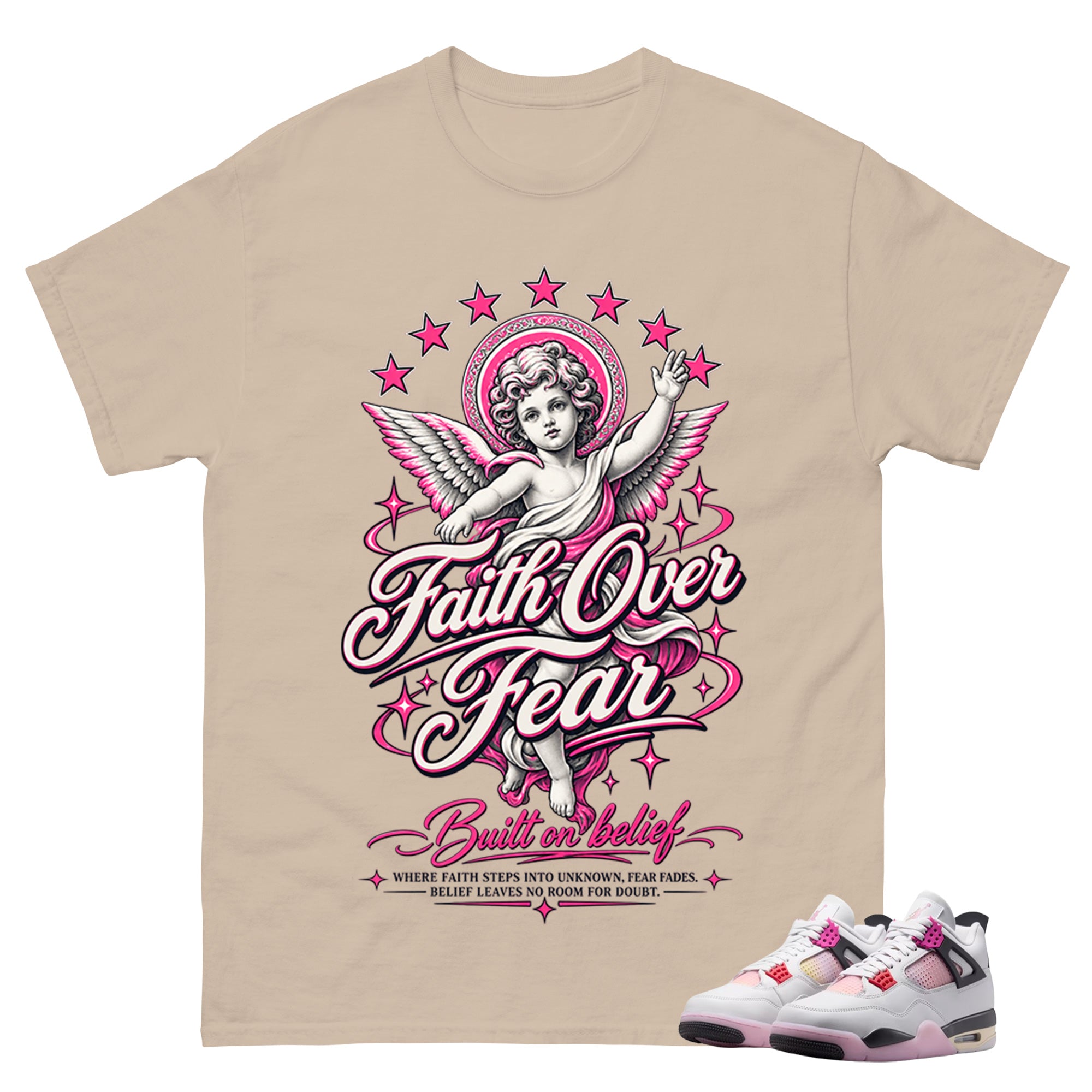 Faith Over Fear Shirt To Match Air Jordan 4 Comic Unisex Cotton Graphic Tee