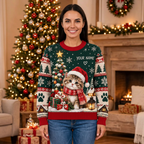 Female Christmas cat sweater mockup