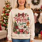 Female gingerbread and cocoa Christmas sweatshirt mockup