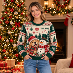 Female golden retriever Christmas sweatshirt mockup