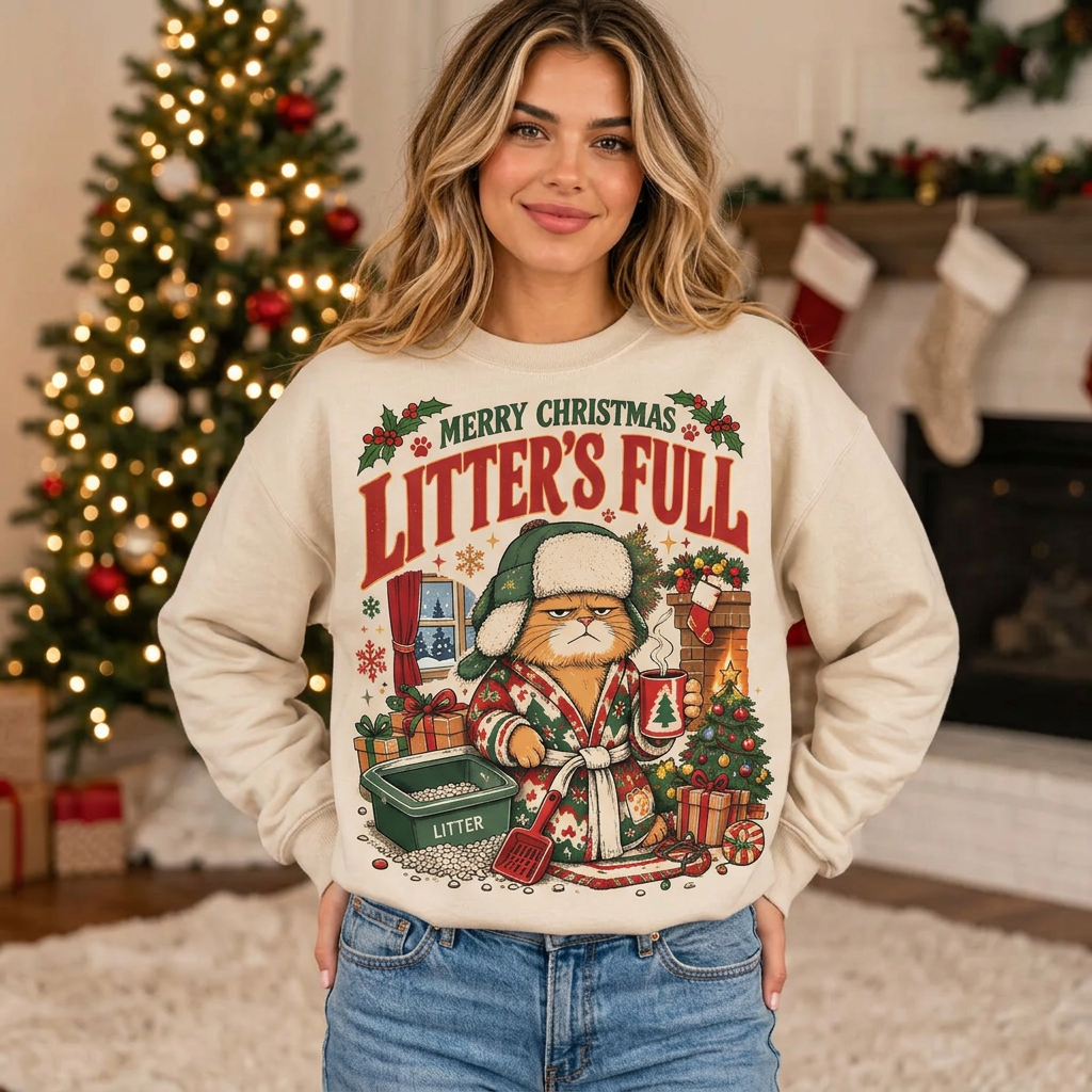 Female grumpy cat Christmas sweatshirt mockup