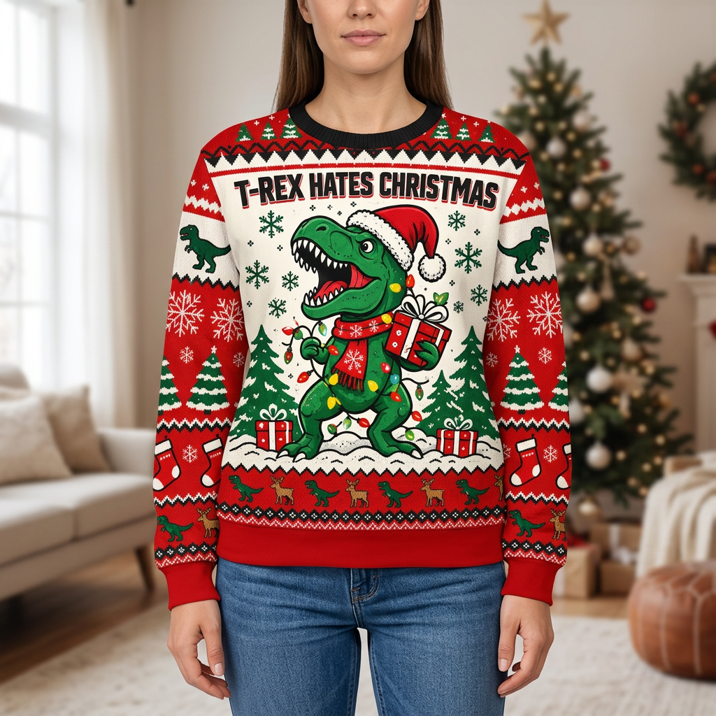 Female model Christmas sweatshirt mockup
