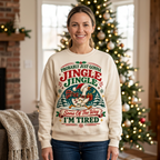 Female model wearing Christmas goose sweatshirt