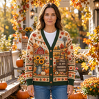 Female model wearing the autumn cardigan