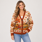 Female model wearing the autumn cardigan