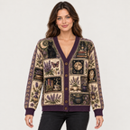 Female model wearing the Autumn Witchy cardigan