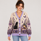 Female model wearing the Celestial Lavender cardigan