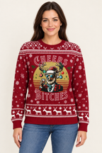 Female model wearing the Cheers Bitches sweater
