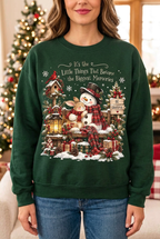Female model wearing the Christmas Memories sweatshirt