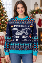 Female model wearing the Christmas sweater