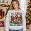 Female model wearing the Christmas sweatshirt