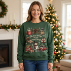 Female model wearing the Christmas sweatshirt