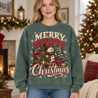 Female model wearing the Christmas sweatshirt