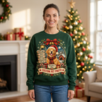 Female model wearing the Christmas sweatshirt
