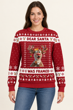 Female model wearing the Dear Santa sweater
