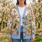 Female model wearing the fairytale cottage cardigan