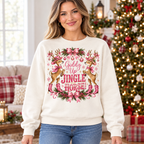 Female model wearing the Giddy Up holiday sweatshirt