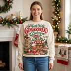 Female model wearing the Gingerbread Bakery sweatshirt