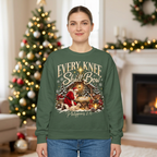 Female model wearing the green Every Knee Shall Bow sweatshirt