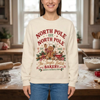 Female model wearing The Jingle Batch Bakery sweatshirt