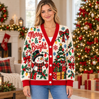 Female model wearing the Merry & Bright cardigan