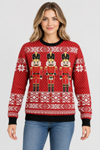 Female model wearing the nutcracker Christmas sweater