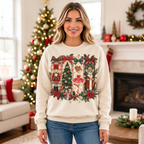 Female model wearing the Nutcracker Christmas sweatshirt