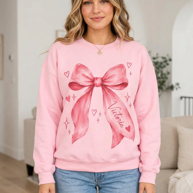 Customized Name Pink Ribbon Watercolor Aesthetic Sweatshirt Main Image