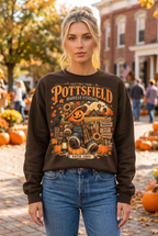 Female model wearing the Pottsfield sweatshirt