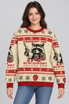 Female model wearing the sweater