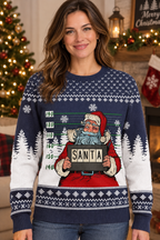 Female model wearing the sweater