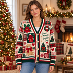 Female model wearing the Sweet Moments Christmas cardigan
