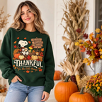 Female model wearing the Thankful sweatshirt