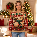 Female model wearing the ’Tis the Season Christmas sweater