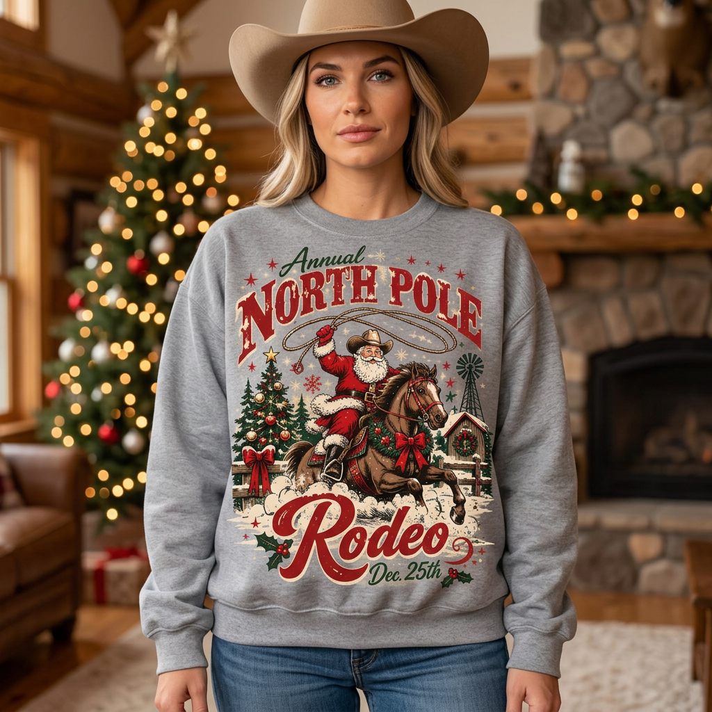 Female North Pole Rodeo sweatshirt mockup