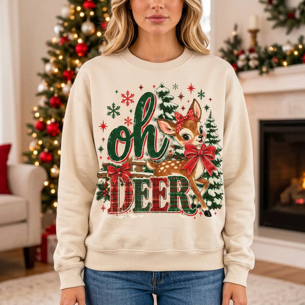 Female Oh Deer Christmas sweatshirt mockup