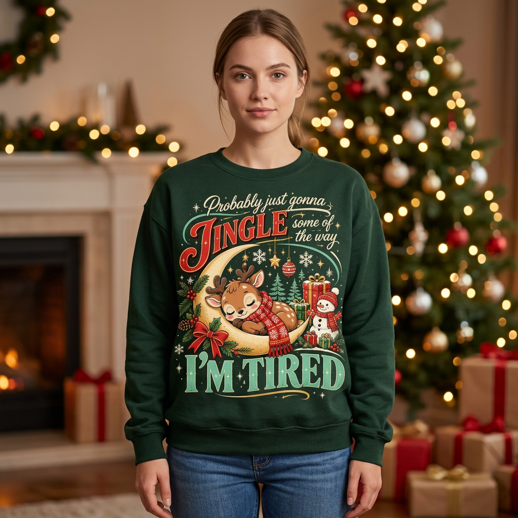 Female sleepy reindeer Christmas sweatshirt mockup