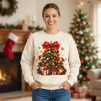 Female US-market Christmas-tree sweatshirt mockup