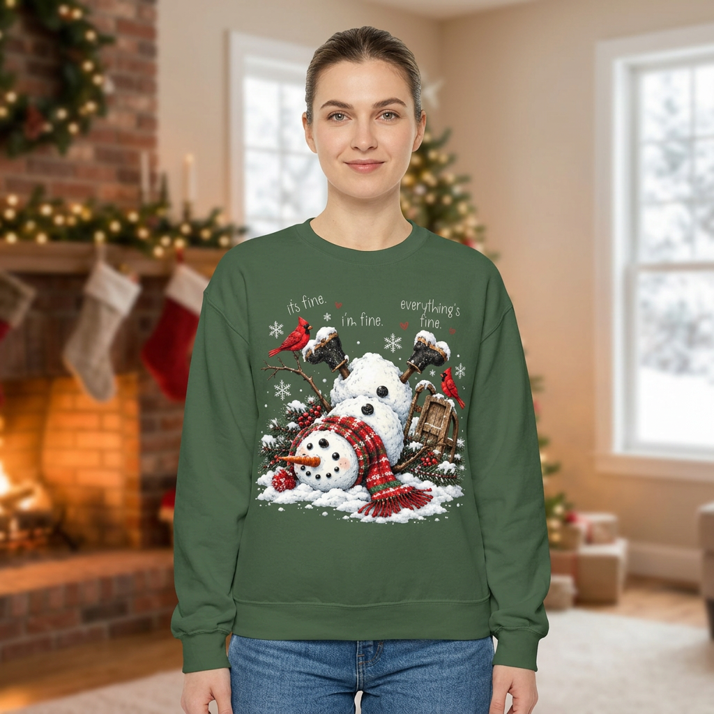 Female US-market snowman sweatshirt mockup