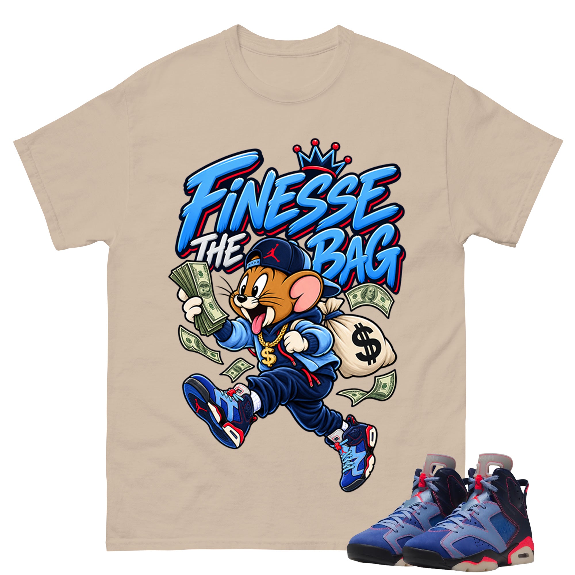 Finesse The Bag Shirt To Match Air Jordan 6 x Awake NY Midnight Navy Unisex Cotton Graphic Tee