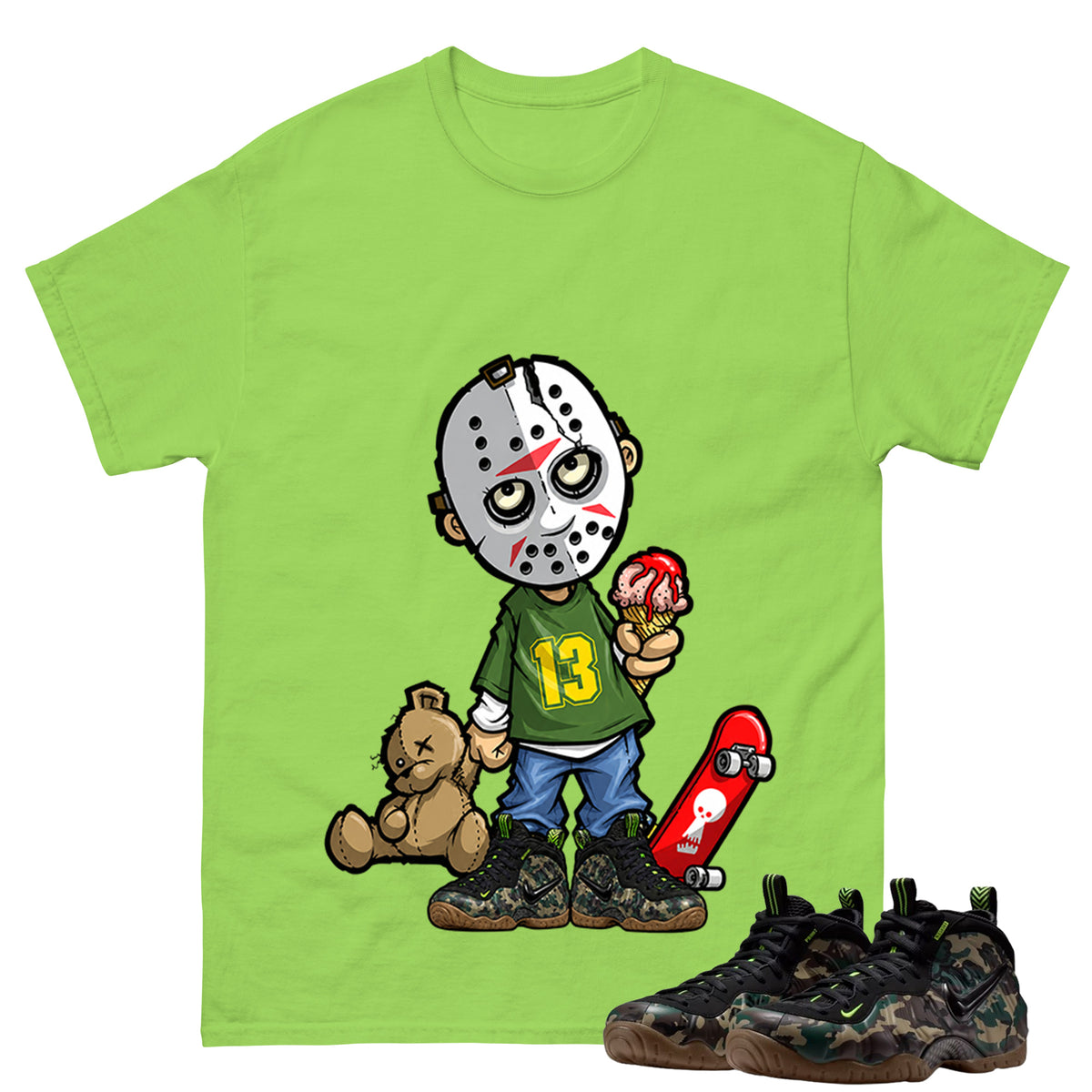 Lucky Friday 13 Shirt To Match Air Foamposite Pro Black Camo Unisex Cotton Graphic Tee