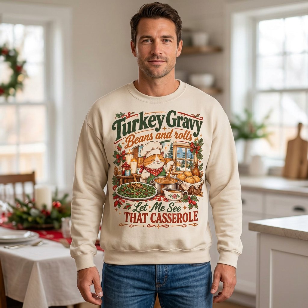 Male chef cat holiday sweatshirt mockup