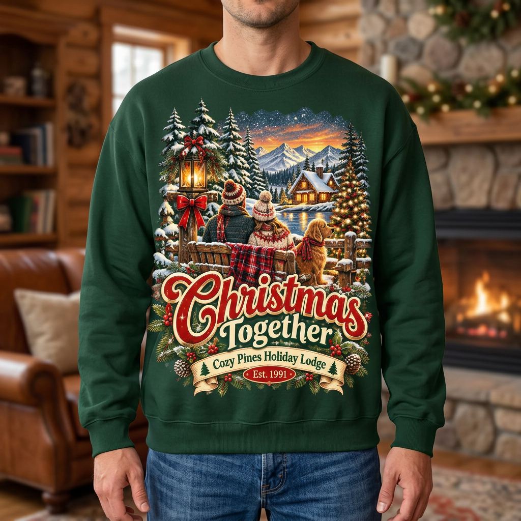 Male Cozy Pines Christmas sweatshirt mockup